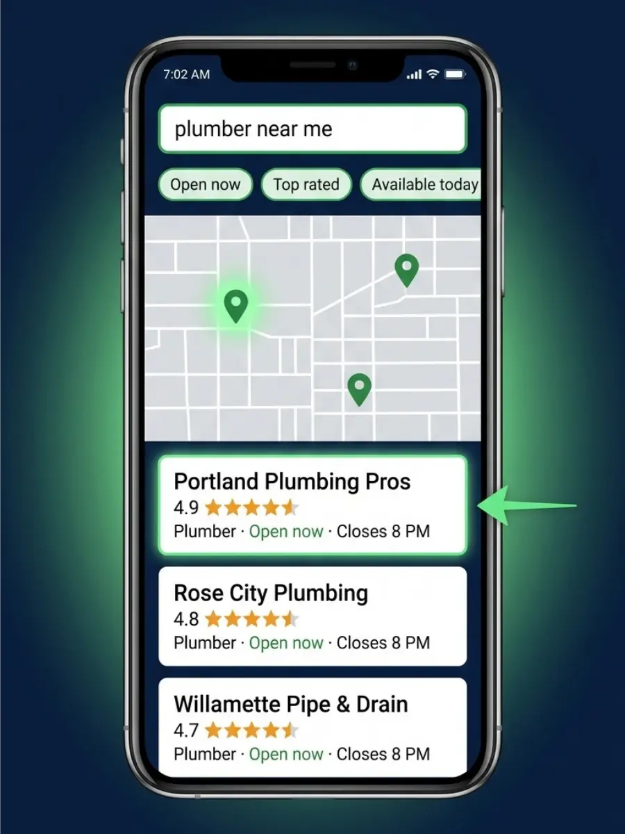 Local SEO services example: phone showing 